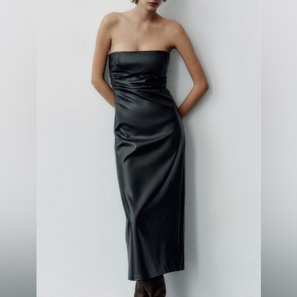 Zara faux leather strapless dress xs